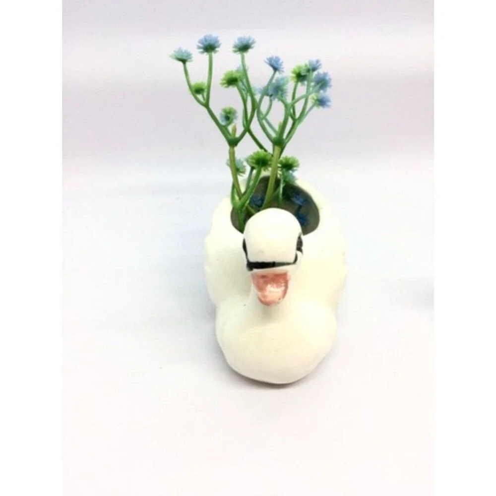 VINTAGE SWAN PLANTERS White Ceramic Pair Made In Japan MCM Bird Figurines